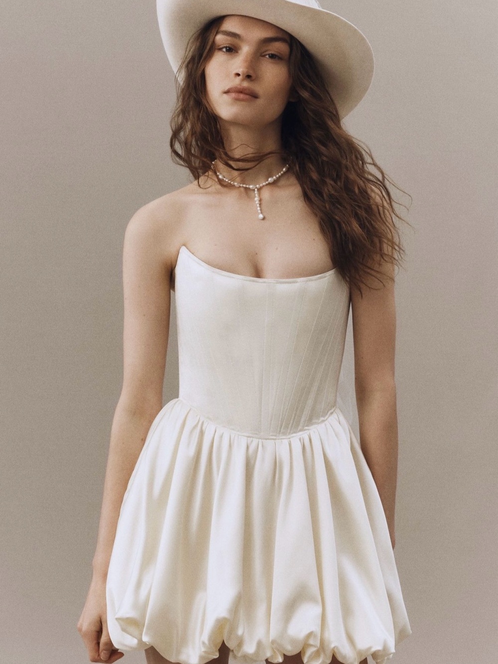 Strapless Ivory Bubble-Hem Bridal Mini Dress